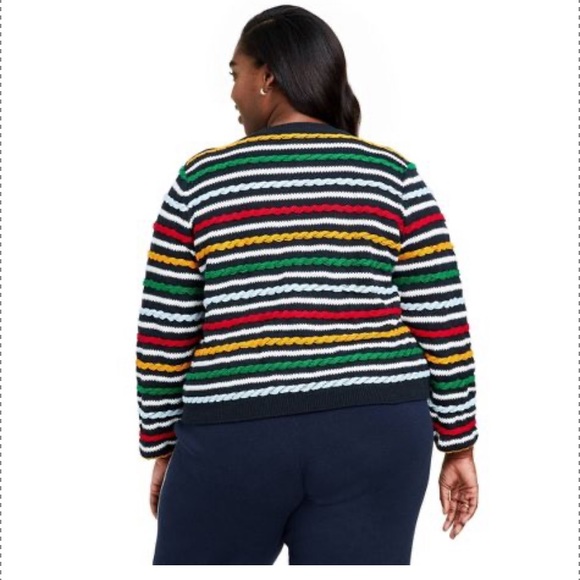 π LA LIGNE x Target Women's Textured Striped Cardigan Sweater Navy Red Yellow - Picture 6 of 17